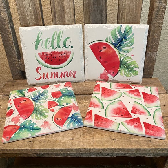 Watermelon Coasters Set of 4, Summer Watermelon Ceramic Square Coasters - Picture 1 of 13